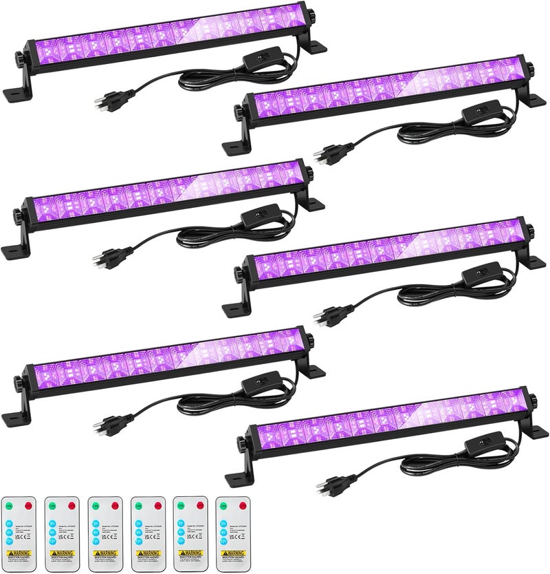 ZHPINGMX 48W LED Black Light Bar with Remote and Switch,Blacklight Bars with Plug and 6.5ft Cord,Black Light for Glow Party,Halloween,Bedroom,6 Pack - Image 1